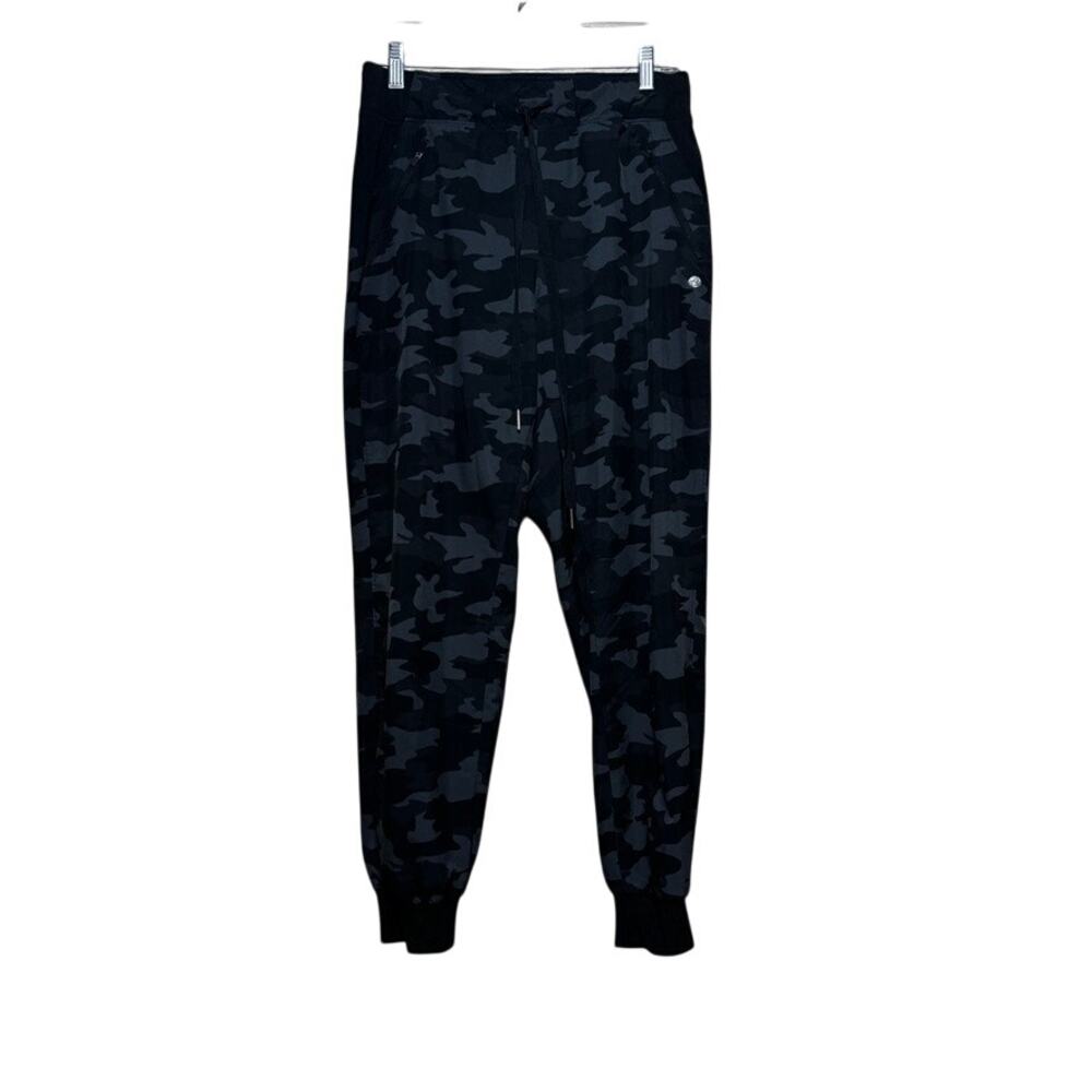 Apana Women's Camo Jogger Pants Size M Black Gray Drawstring Zip Pocket